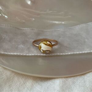 White and orange amber 14k rose gold ring